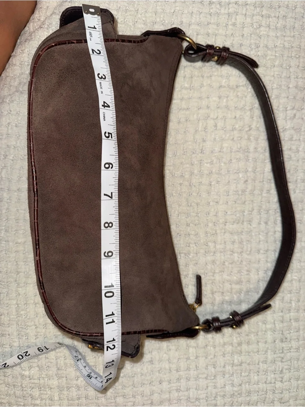 Ralph Lauren Brown Suede Shoulder Bag with Croc-Effect Strap